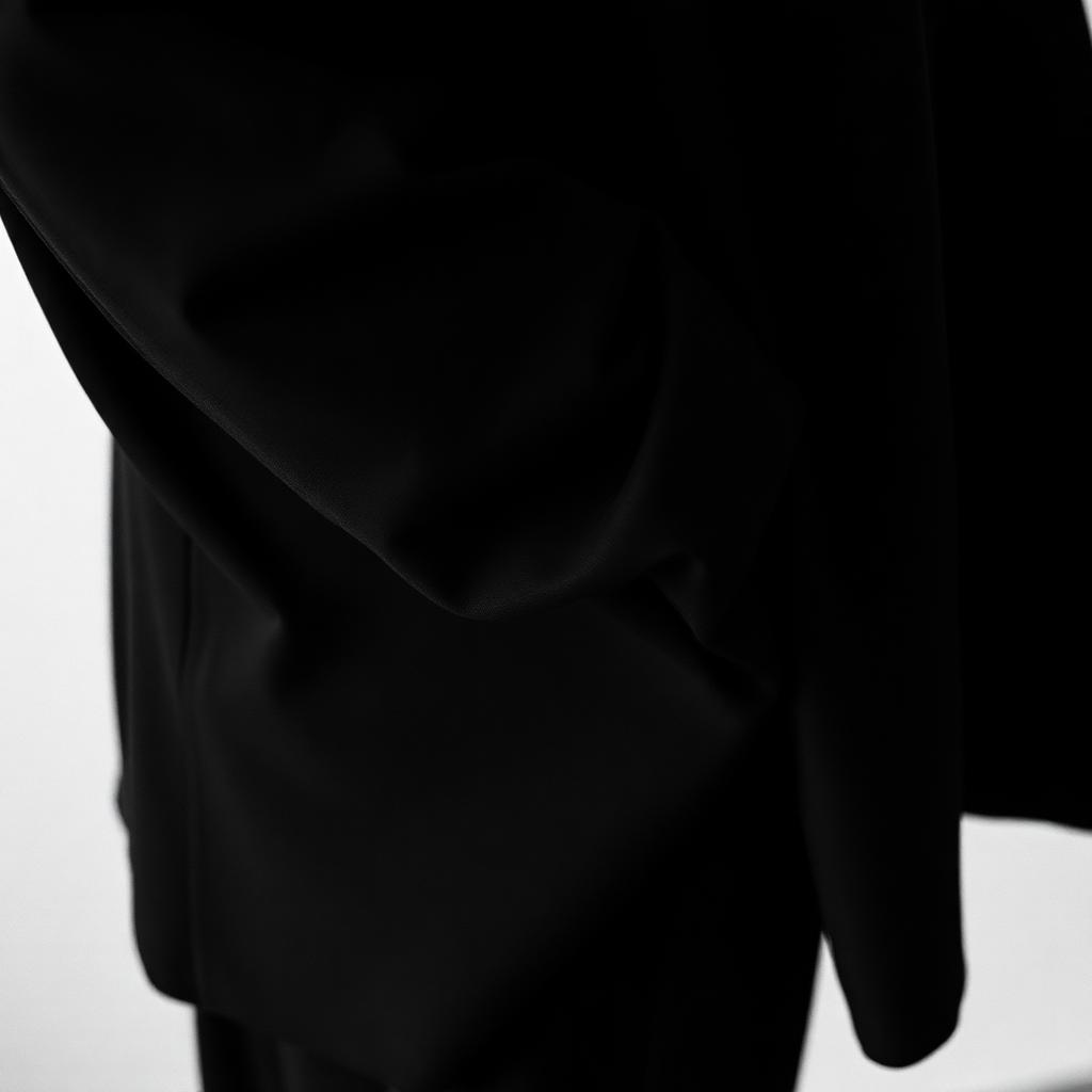 Editorial — black draped jacket fabric detail